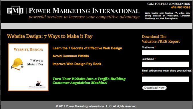 Example landing page with a clear offer and a sign-up form, showing how to properly format a landing page