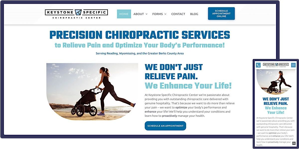 A sample website from PMI's gallery of websites designed and developed by PMI for a Wyomissing chiropractor.
