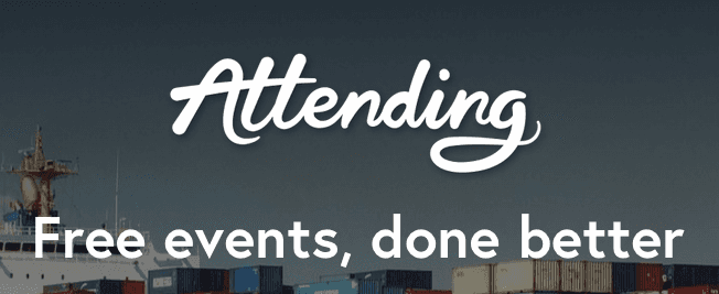 Attending app banner reading Free events, done better, a web marketing tool for promoting business events