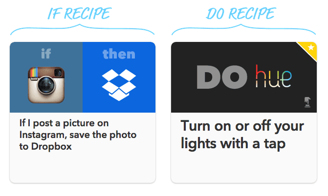 IF and DO recipe cards for automating Instagram and smart lights, simple tools that save web marketers time