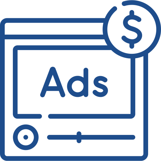 Blue ads window icon with a dollar sign badge and slider control
