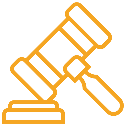 Orange outline of a judge’s gavel on a base icon