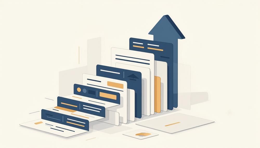 Conceptual visual of compounding business visibility growth across local search and editorial channels