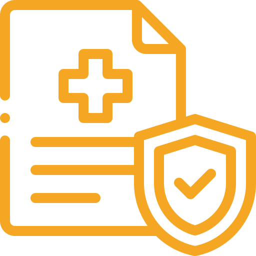 Orange line icon of a hand holding a covered serving tray over a bed