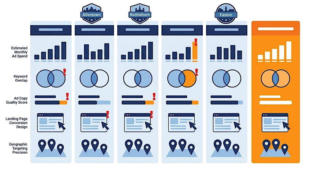 Comparative infographic of five blue and orange mobile-style dashboard panels with charts and icons