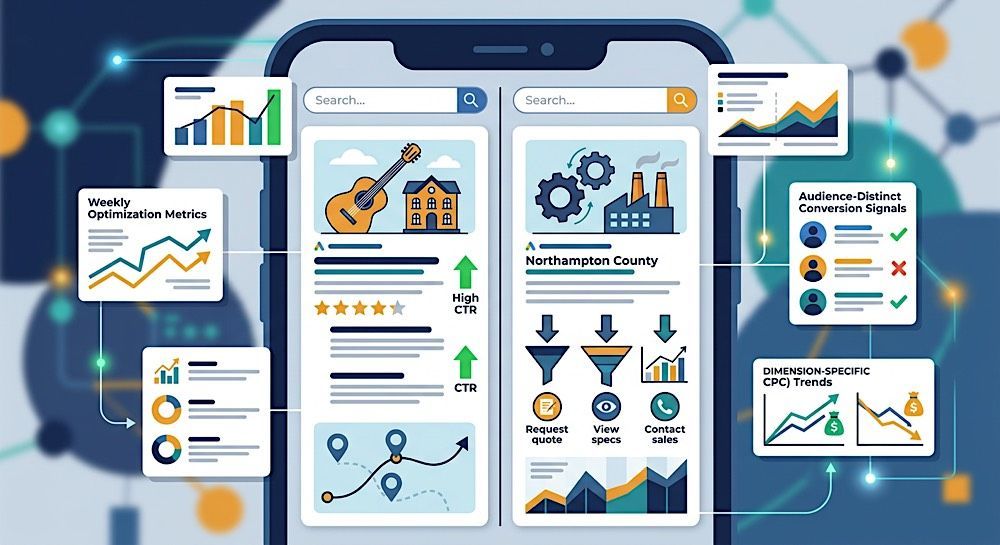 Smartphone dashboard infographic with charts, icons, and app panels in blue and orange on a tech background