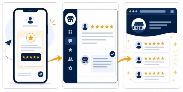 PMI reputation management review cycle — request, respond, and showcase reviews for Lehigh Valley businesses