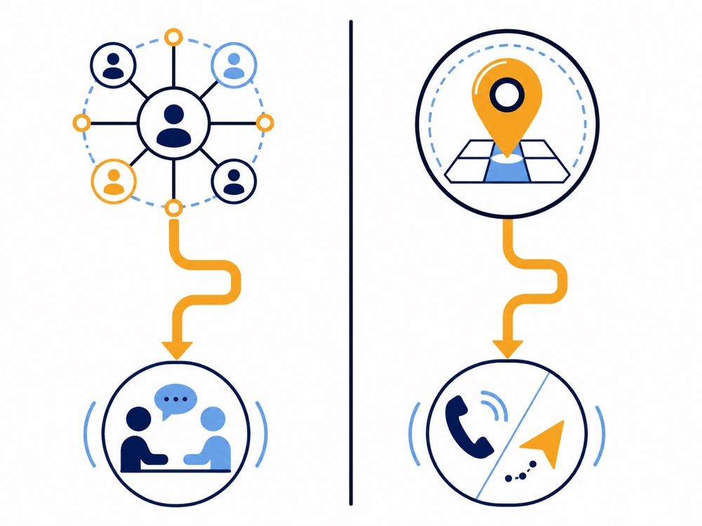 The two social channels PMI runs — LinkedIn for B2B leads, Google Business Profile for local calls and visits in the Lehigh Valley