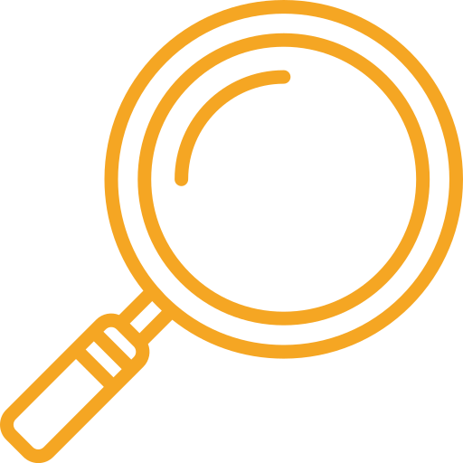 Orange magnifying glass icon on a white background