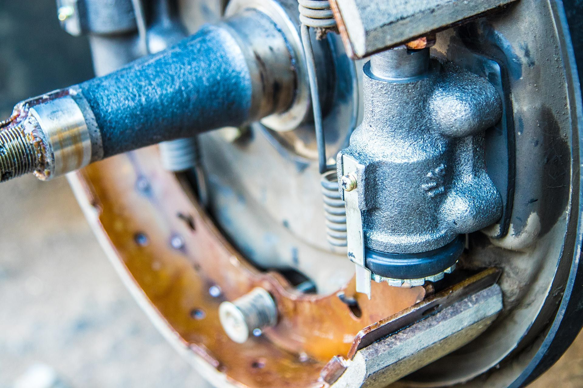 Close-up of a Vehicle's Drum Brake Assembly — Kings Brake Service Specialists in Tamworth, NSW