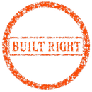 Orange circular stamp with the words &ldquo;BUILT RIGHT&rdquo; in the center.