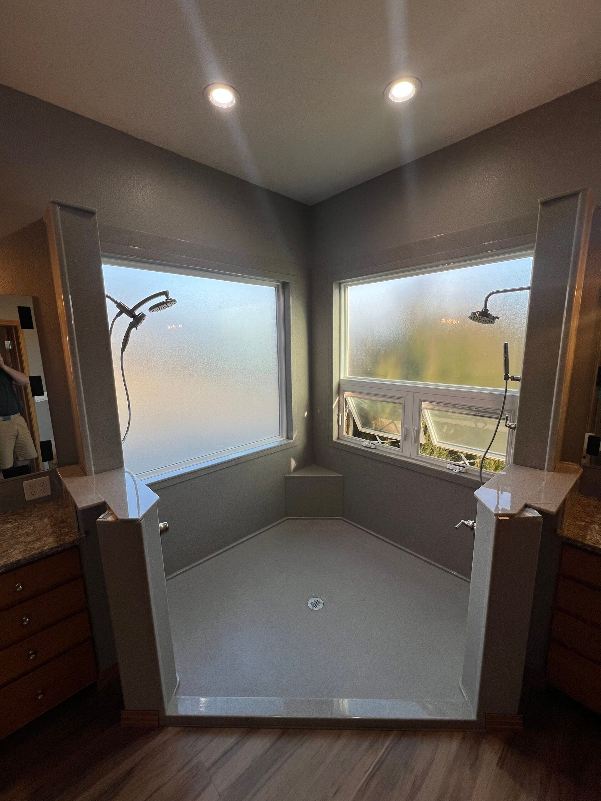 Colorado Springs bathroom remodel with modern shower and flooring.