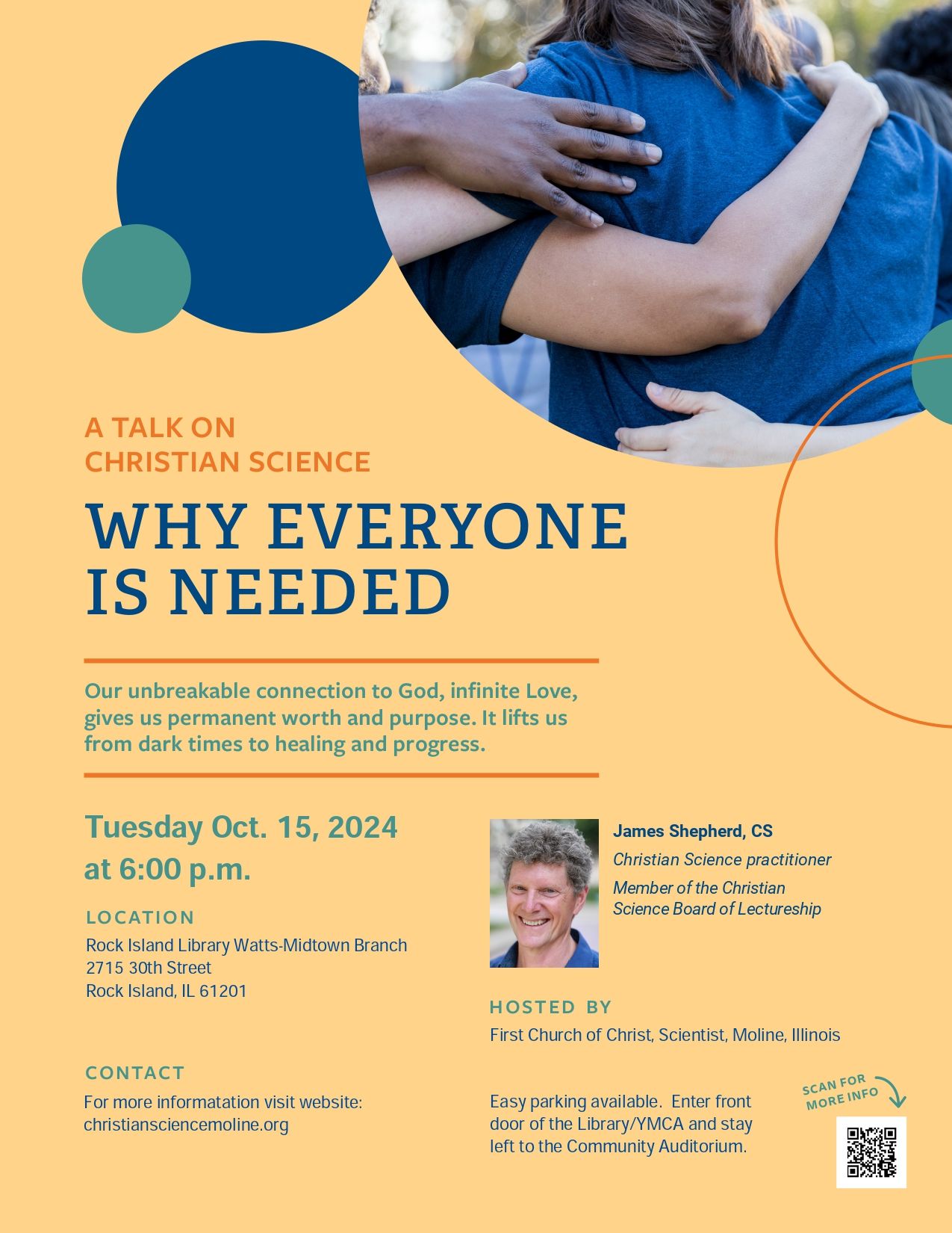 A poster for a talk on christian science titled why everyone is needed