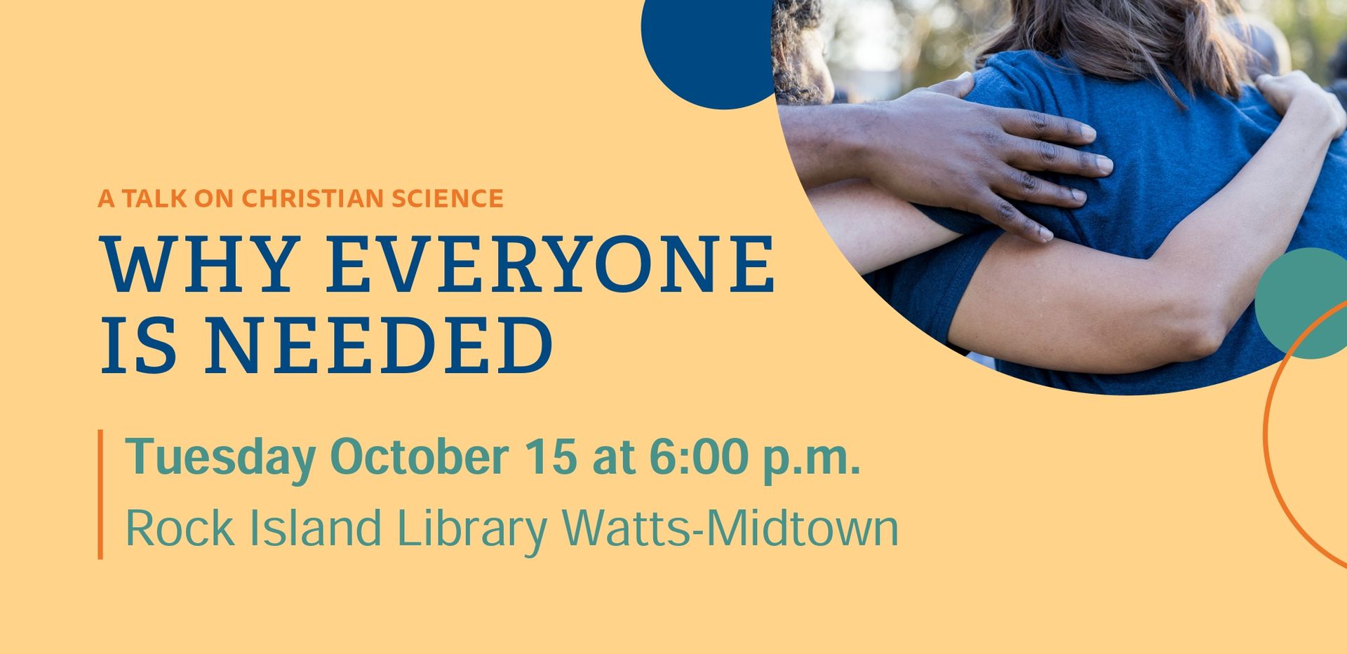 A poster for a talk on christian science titled why everyone is needed