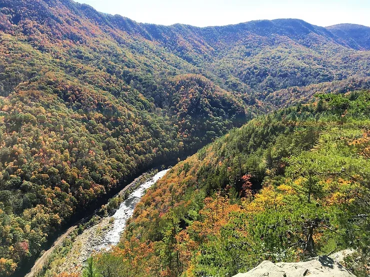 A river running through a valley surrounded by mountains