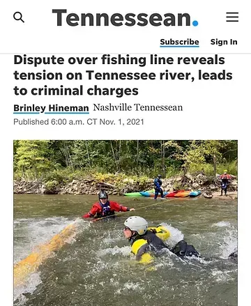 A screenshot of a news article about a fishing line on the tennessee river.