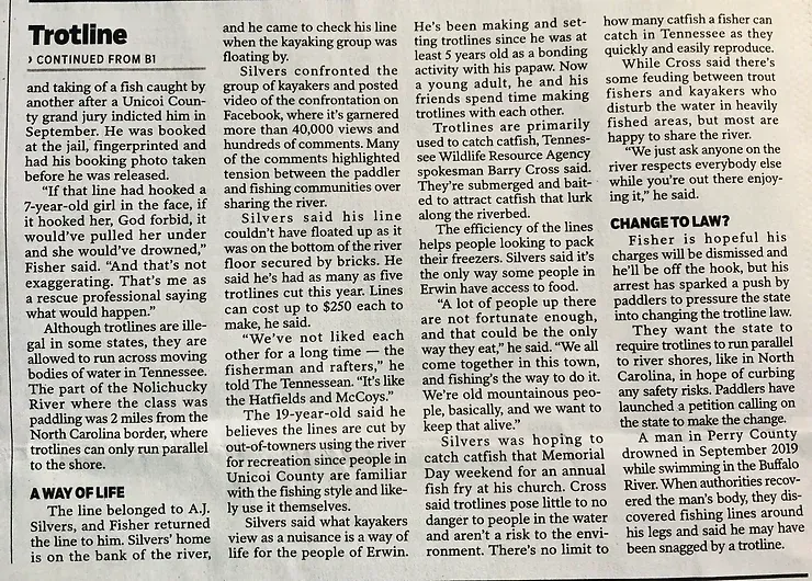 A newspaper article with the title trotline at the top
