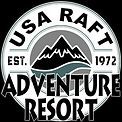 The logo for the usa raft adventure resort shows a mountain and a river.