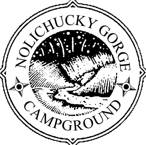 A black and white logo for nolichucky gorge campground