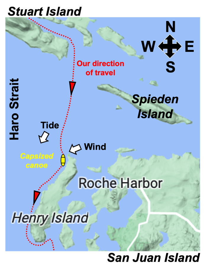 A map showing the direction of travel to stuart island