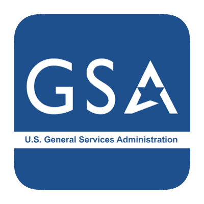 Blue GSA logo with white letters and U.S. General Services Administration text