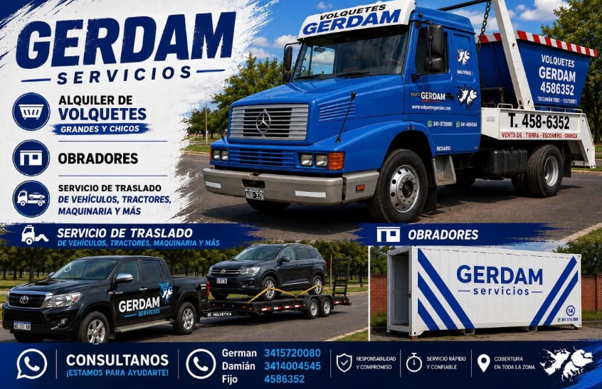 Cinco camiones volquete amarillos estacionados en fila en un patio industrial bajo un cielo despejado.