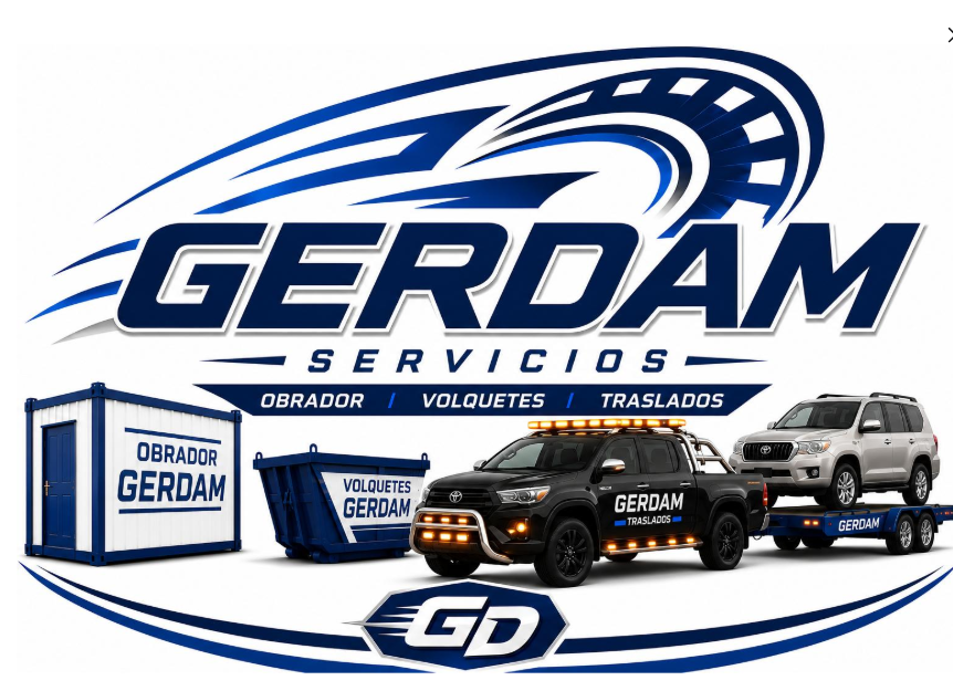 Logotipo de GERDAM Servicios en texto azul cursiva con una línea horizontal debajo.