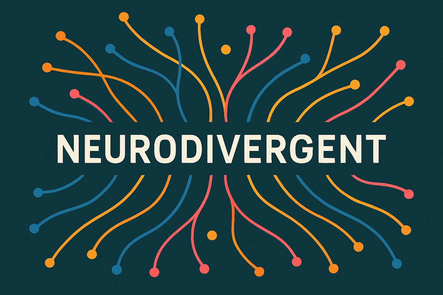 The word neurodivergent is surrounded by colorful lines