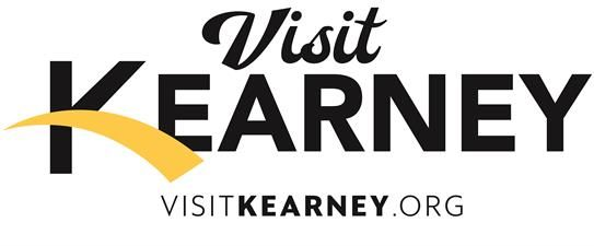 Visit Kearney logo with black text and yellow swoosh, plus visitkearney.org website address