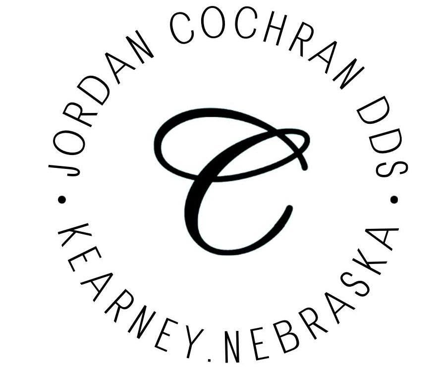 Jordan Cochran DDS logo in black circular text with a stylized “C,” Kearney, Nebraska