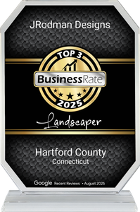 Award for JRodman Designs: Top 3 Landscaper in Hartford County, Connecticut, 2025 by Business Rate.