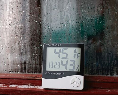 A digital thermometer shows that the temperature is 45 degrees fahrenheit