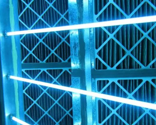 A close up of a uv light shining on a filter.