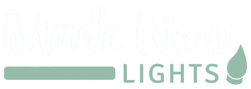 Mint Lights logo with pale green text and a leaf icon on white background