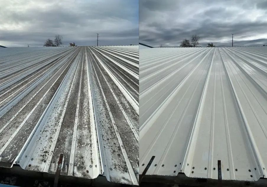 Snow-covered farmland with parallel crop rows, shown before and after plowing under a cloudy sky