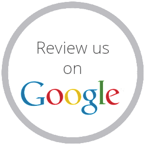 “Review us on Google” logo in gray circle with multicolored Google text