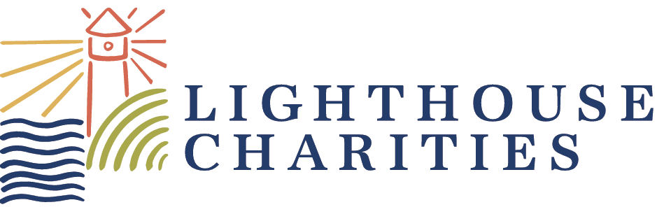 Logo: Lighthouse with waves, land, and text