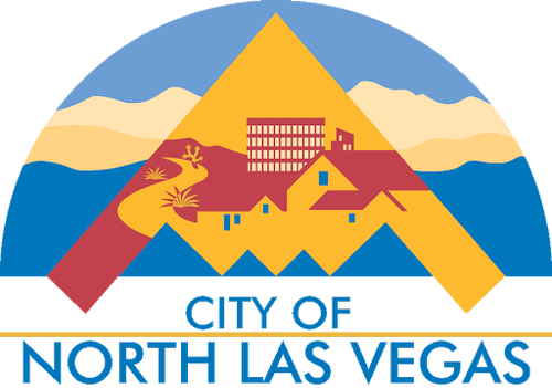 City of North Las Vegas logo. A colorful design with a mountain backdrop, buildings, and text.