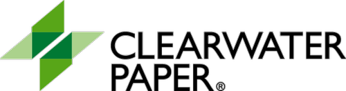 Clearwater Paper logo: green geometric shapes and black text.
