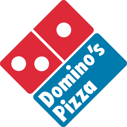 Domino's Pizza logo: red and blue domino with text 