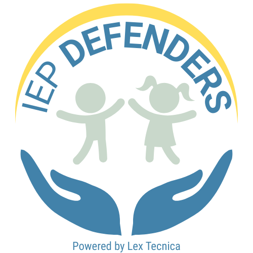 IEP Defenders logo with two children and blue hands under a yellow arc, “Powered by Lex Tecnica” text