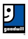 Goodwill logo with a stylized smiling face in black, white, and blue