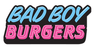 Logo reading &ldquo;Bad Boy Burgers&rdquo; in blue and pink bubble letters on a black rounded rectangle