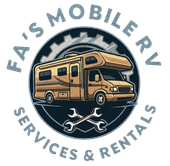FA's Mobile RV Services & Rentals logo with tan motorhome and crossed wrenches on dark circle