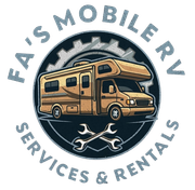 FA's Mobile RV Services & Rentals logo with tan motorhome and crossed wrenches on dark circle