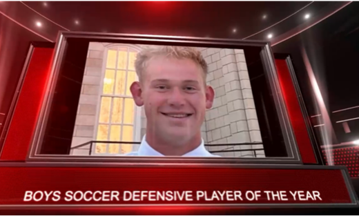 Soccer award graphic featuring a player portrait and the text “Boys Soccer Defensive Player of the Year”