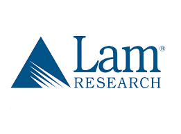 A blue and white logo for lam research