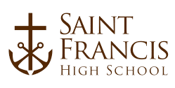 A logo for saint francis high school with a cross and anchor.