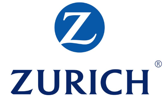 A blue and white zurich logo on a white background