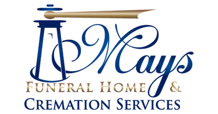 Fays Funeral Home & Cremation Services logo in blue and gold with a decorative candle and script text